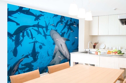 Vlies Fototapete - Tauchen mit Haien 375 x 250 cm